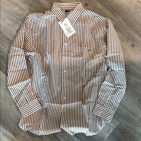 NWT Active After Coffee Brown Striped Men's Shirt  100% cotton sz s - Picture 1 of 6